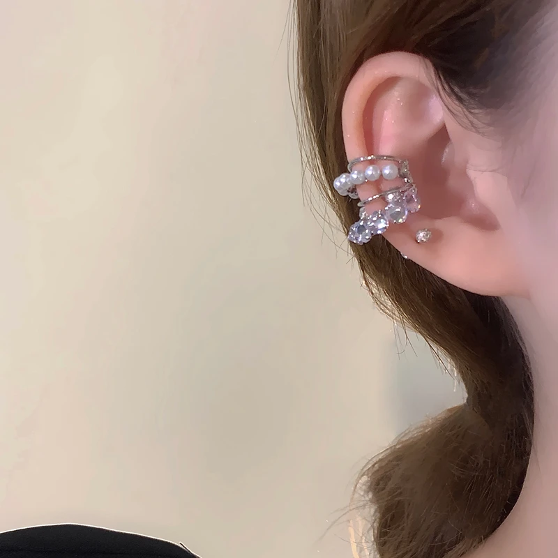 铜合金合成锆石耳饰 韩版精致闪钻无耳洞骨夹配饰甜酷时尚高级