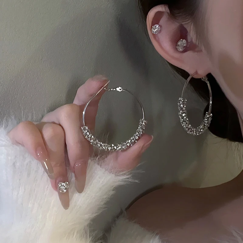 娟姨 铜合金耳饰 轻奢高级满钻圈圈耳环简约气质独特夸张个性小众