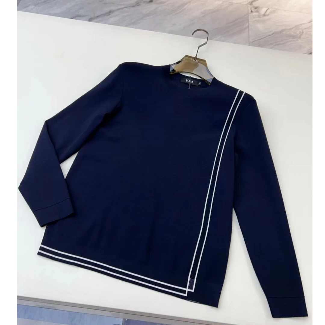 K哥男装男士时尚休闲百搭气质长袖半高领设计圆领秋冬拼接针织衫