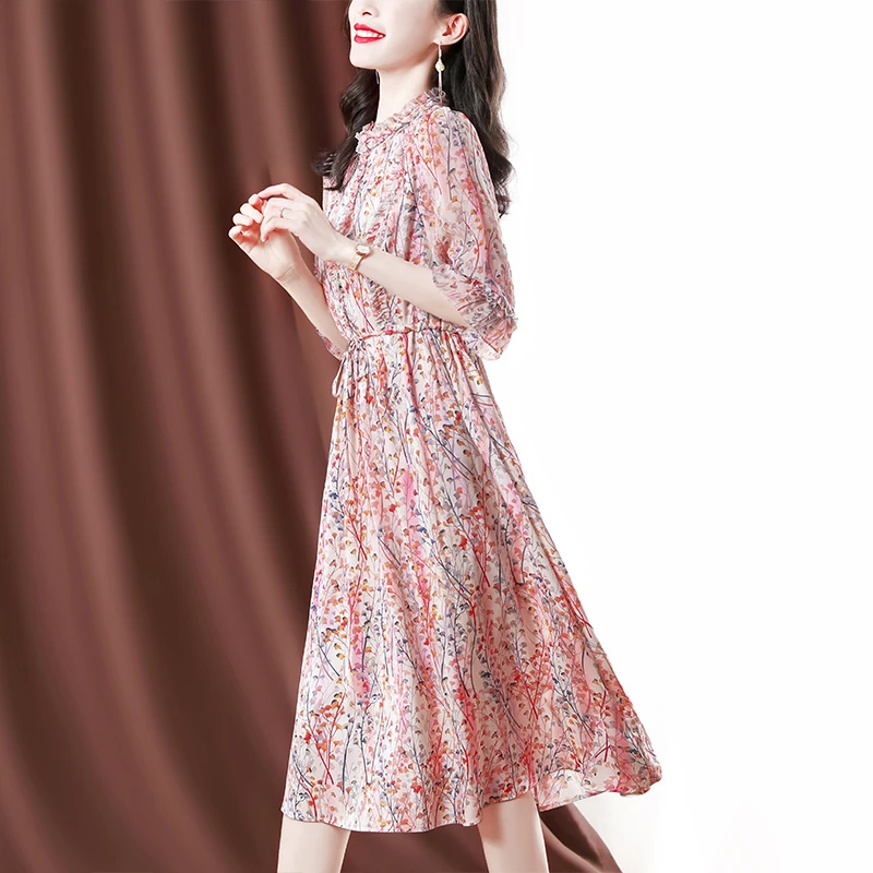 【欧克萨严选】24新款桑蚕丝碎花气质时尚夏季显瘦轻奢女装连衣裙