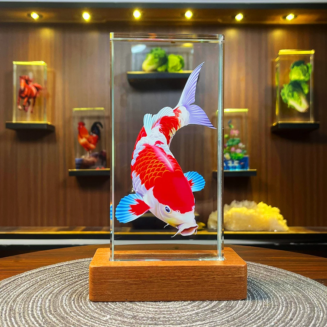 【主打内雕产品系列】发光内雕水晶砖摆件装饰品礼物玄关电视柜摆件