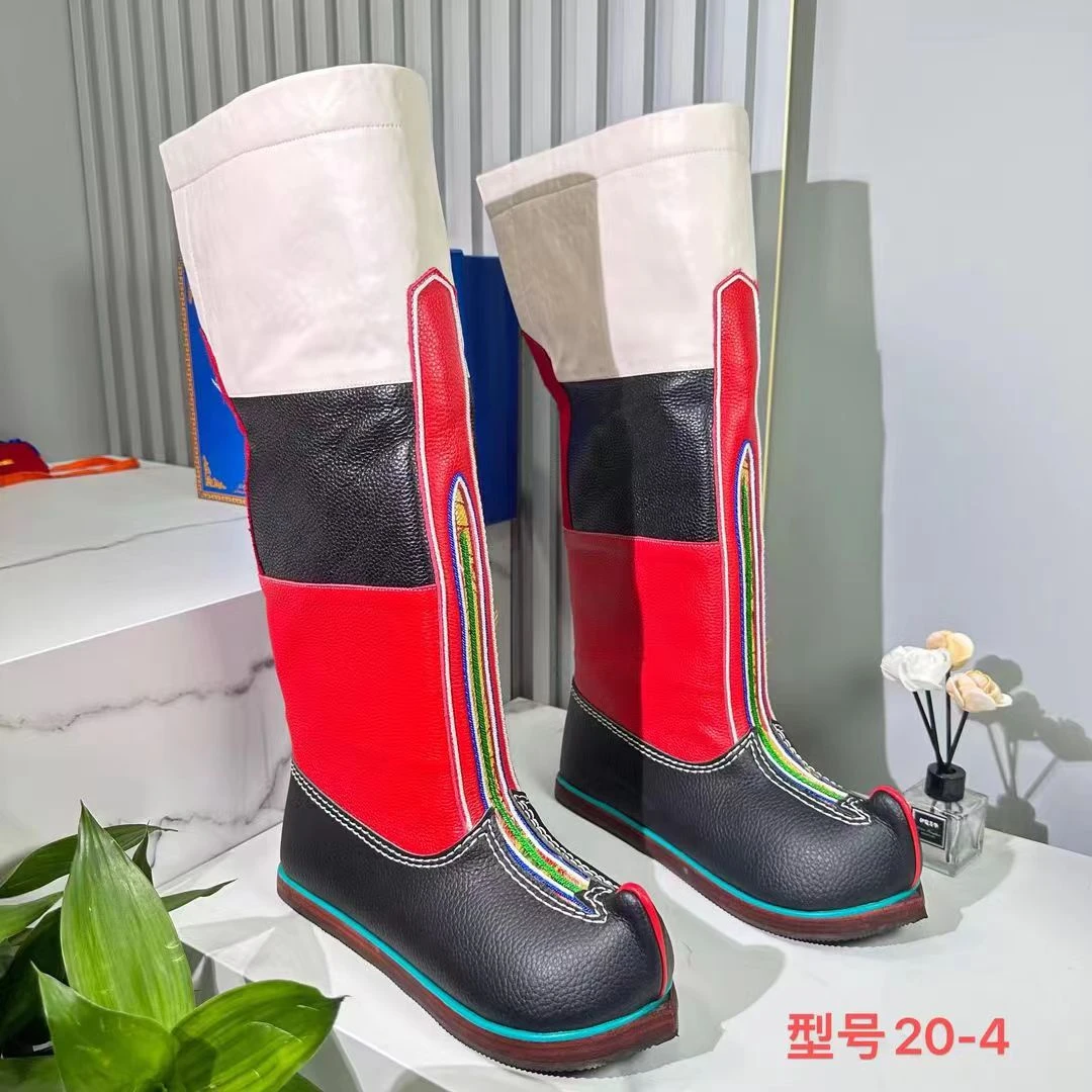 20-4红白 传统藏式马靴藏靴搭配藏装藏族跳舞鞋青海西藏甘孜包邮