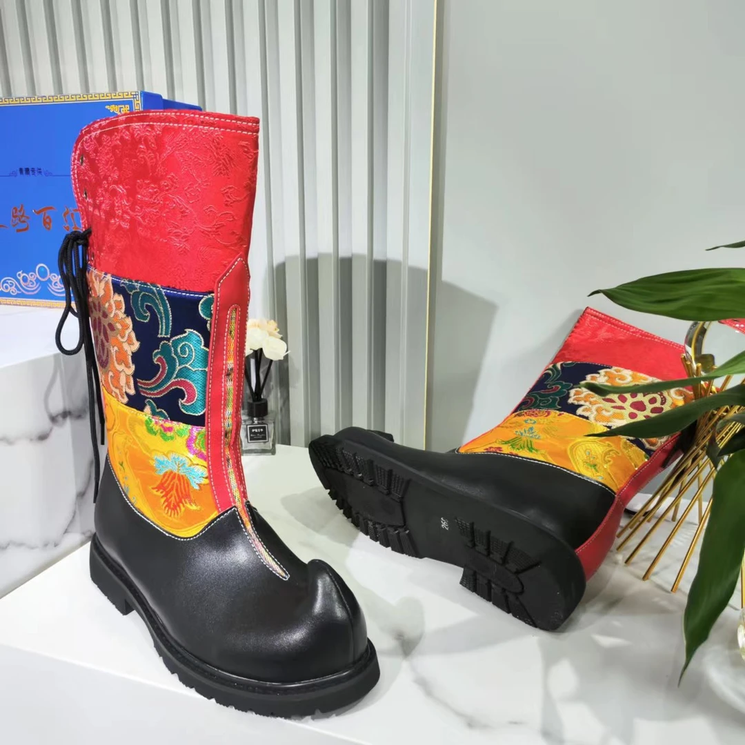 6567藏族牛皮马靴藏靴搭配藏装跳舞鞋蒙古靴青海西藏甘孜包邮