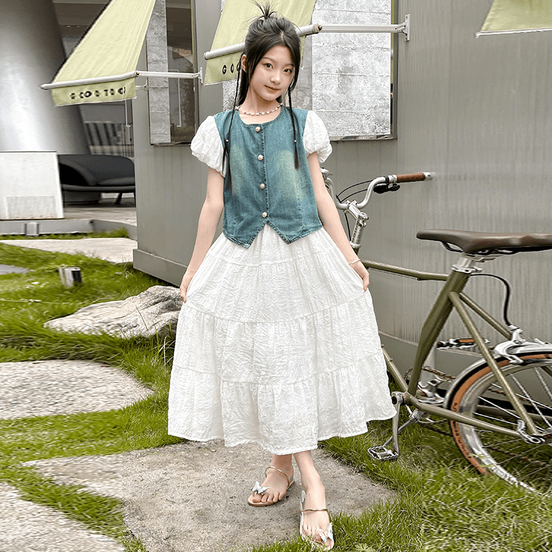 女童夏装套装2024新款儿童韩版洋气女大童夏季过膝半身裙两件套潮