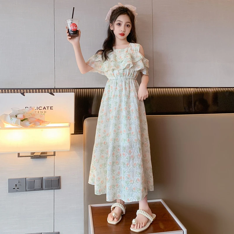 女童连衣裙夏季8-15岁潮款洋气儿童小女孩公主裙女大童过膝长裙