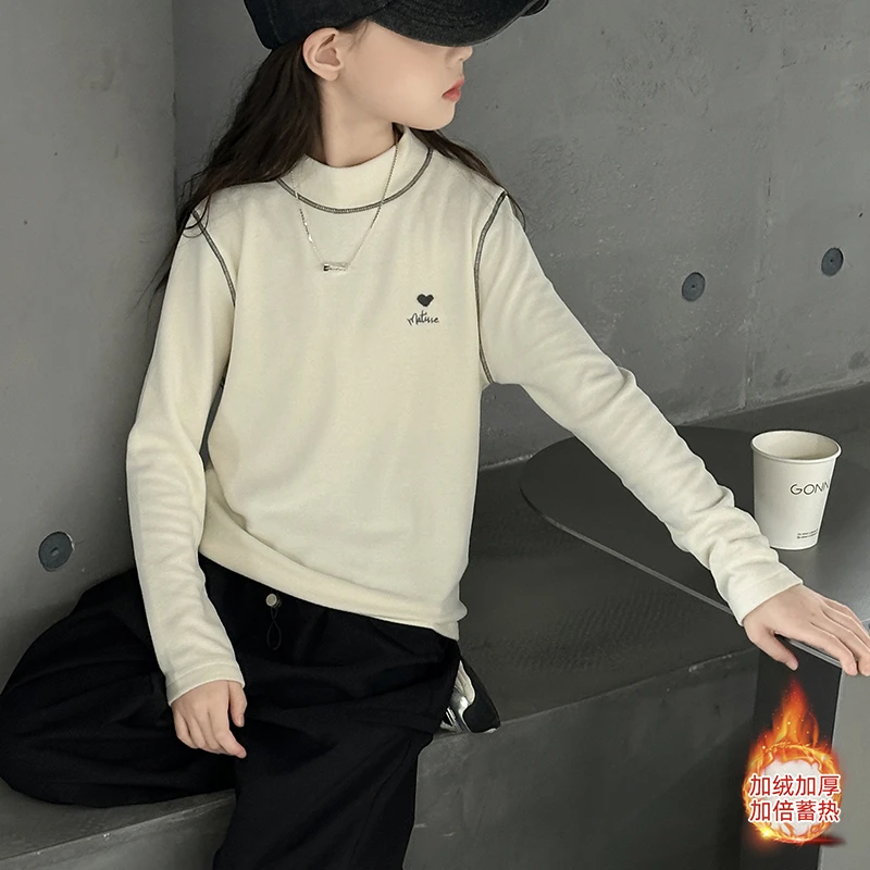 女童打底衫加绒秋冬6-12岁儿童韩版洋气上衣中大童宽松休闲衣服潮