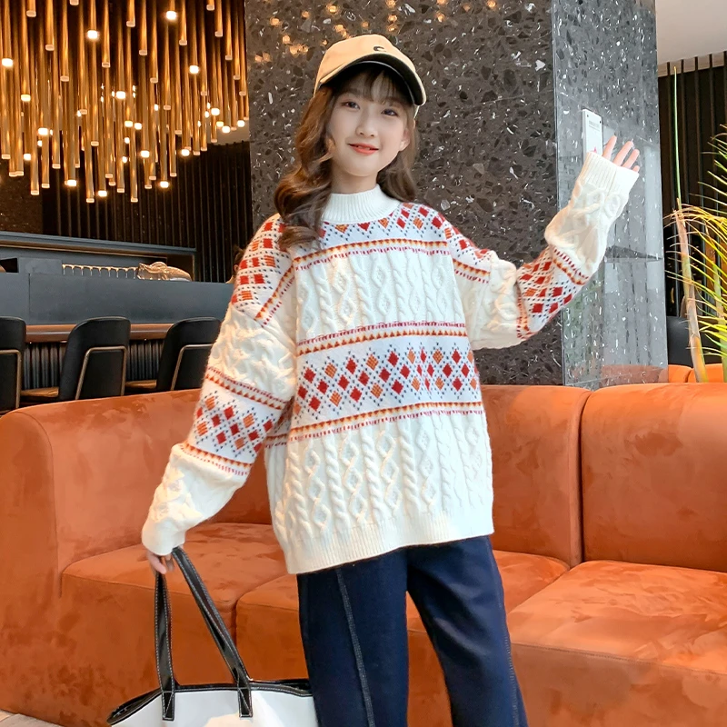 女童毛衣秋冬款2024新款加厚儿童针织冬装大童装12到15岁潮流穿搭