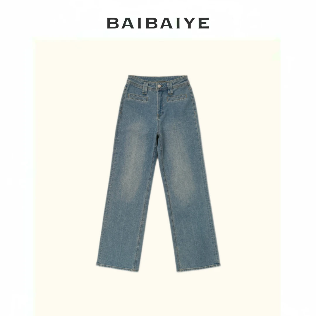 细纹牛仔棉牛仔长裤显瘦【BAIBAIYE】Z24FZ247.