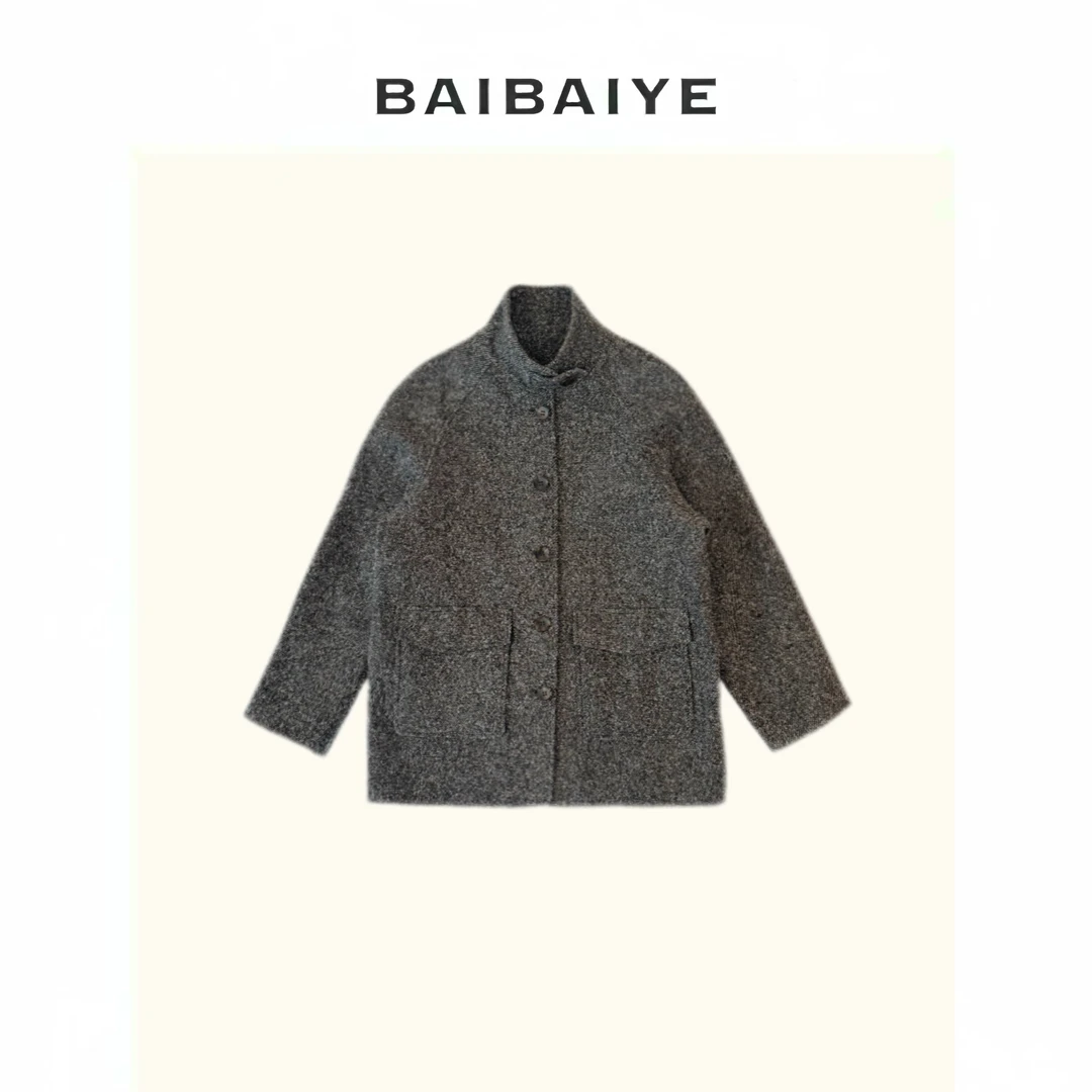 斜纹立领羊毛外套【BAIBAIYE】Z24FW322