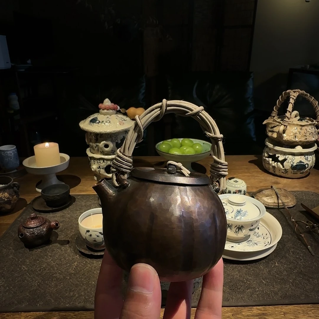 瓷片手工锻打铜壶景德镇手作器物