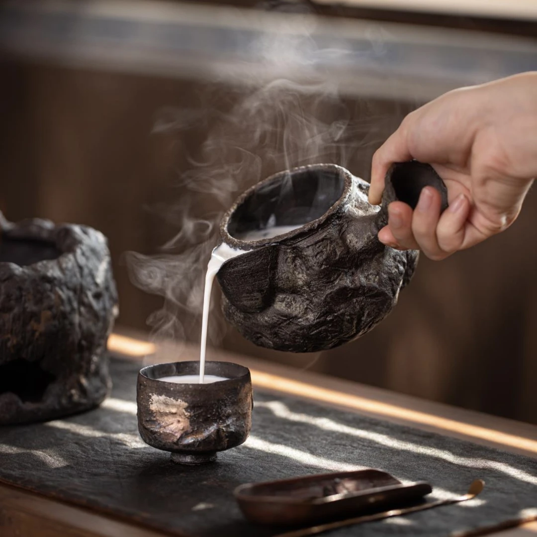 【小屿茶器】南蛮烧烤茶器现代小众茶器原矿紫砂石纹南蛮侧把烤茶器
