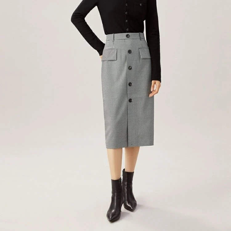 GIRDEAR/哥弟【商场同款】一排扣格纹半裙1200308-4k10221