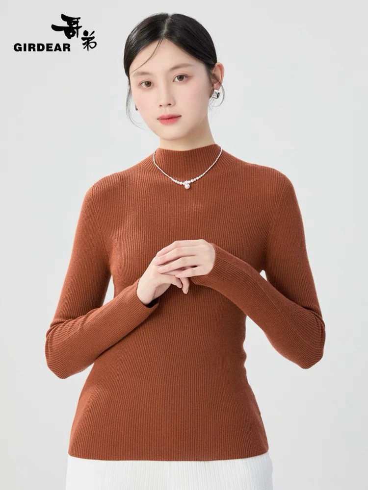 【官方正品】哥弟半高领竖坑条纯色套头绵羊毛针织衫上衣1399770