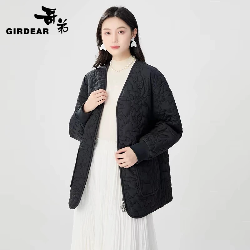 【官方正品】哥弟时尚百搭简约慵懒风V领新雪丽棉服外套1400769