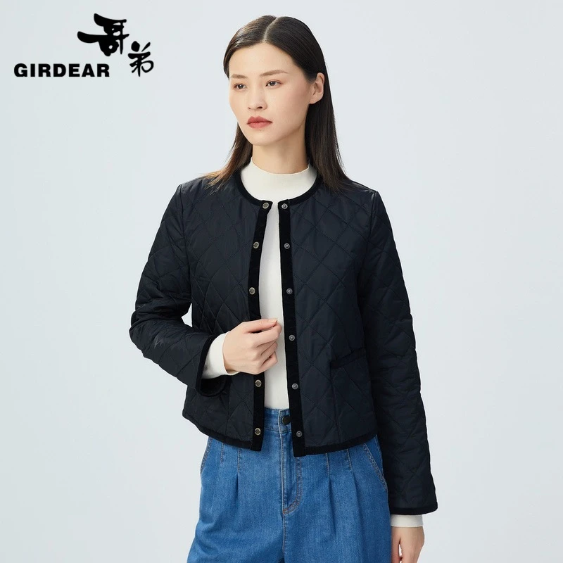GIRDEAR/哥弟【商场同款】小香风菱形格新雪丽棉服1400512保暖百搭