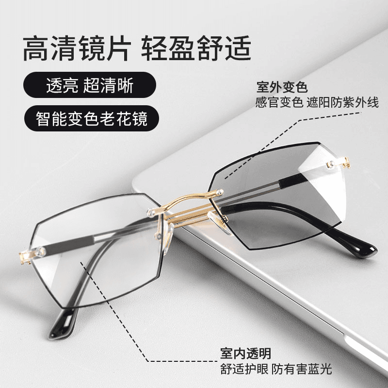 【智能感光变色】高端时尚防蓝光高颜值金属黑框设计 遮阳老花镜
