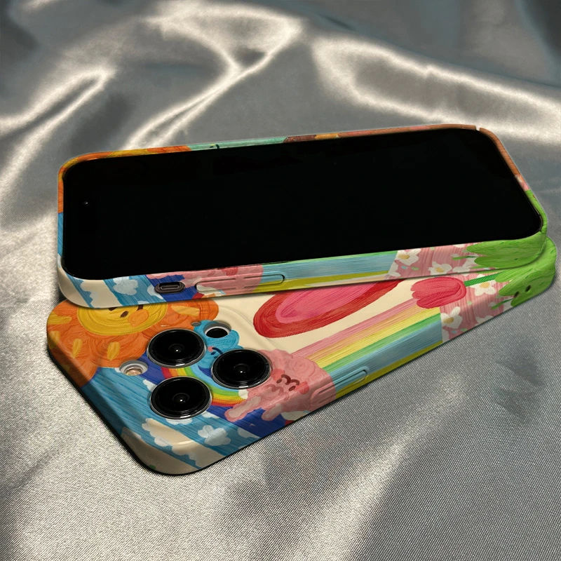 油画爱心适用14苹果13手机壳iPhone12卡通11promax情侣7/8手机壳