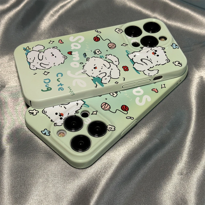 可爱萨摩耶适用苹果14华为荣耀oppo精孔全包菲林手机壳硬壳vivo手