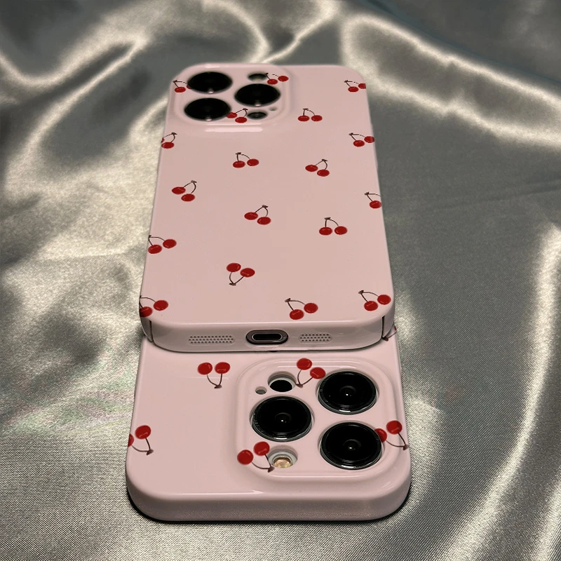 粉底满屏樱桃适用苹果14promax手机壳iPhone13辣妹手机壳11女12硬