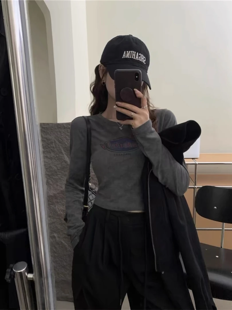 【200-399】2024早秋新款T恤女修身显瘦时尚休闲洋气长袖内搭打底衫