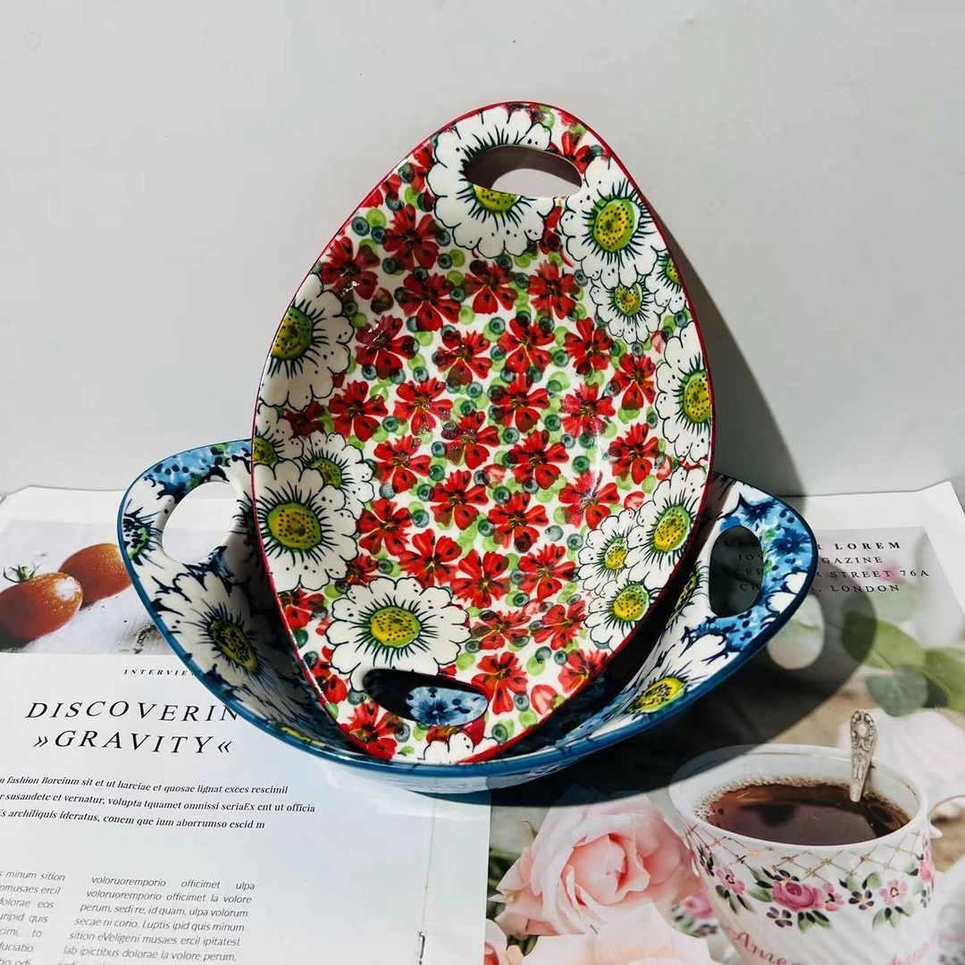 【精选】红蓝海洋-9寸元宝碗陶瓷釉下彩各一个（共2个装）