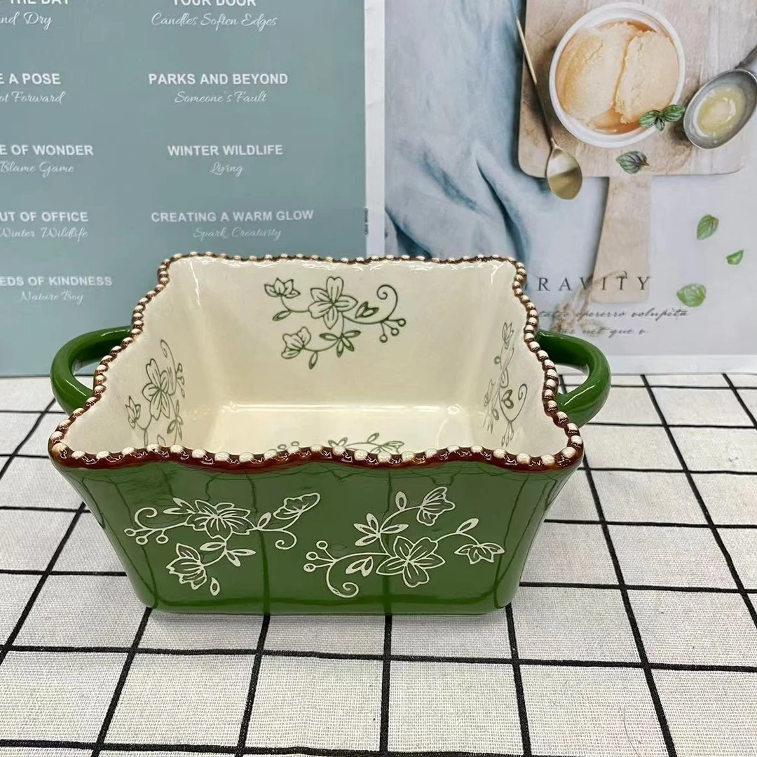 【好物】绿青藤-8英寸花边珠点双耳四方汤碗