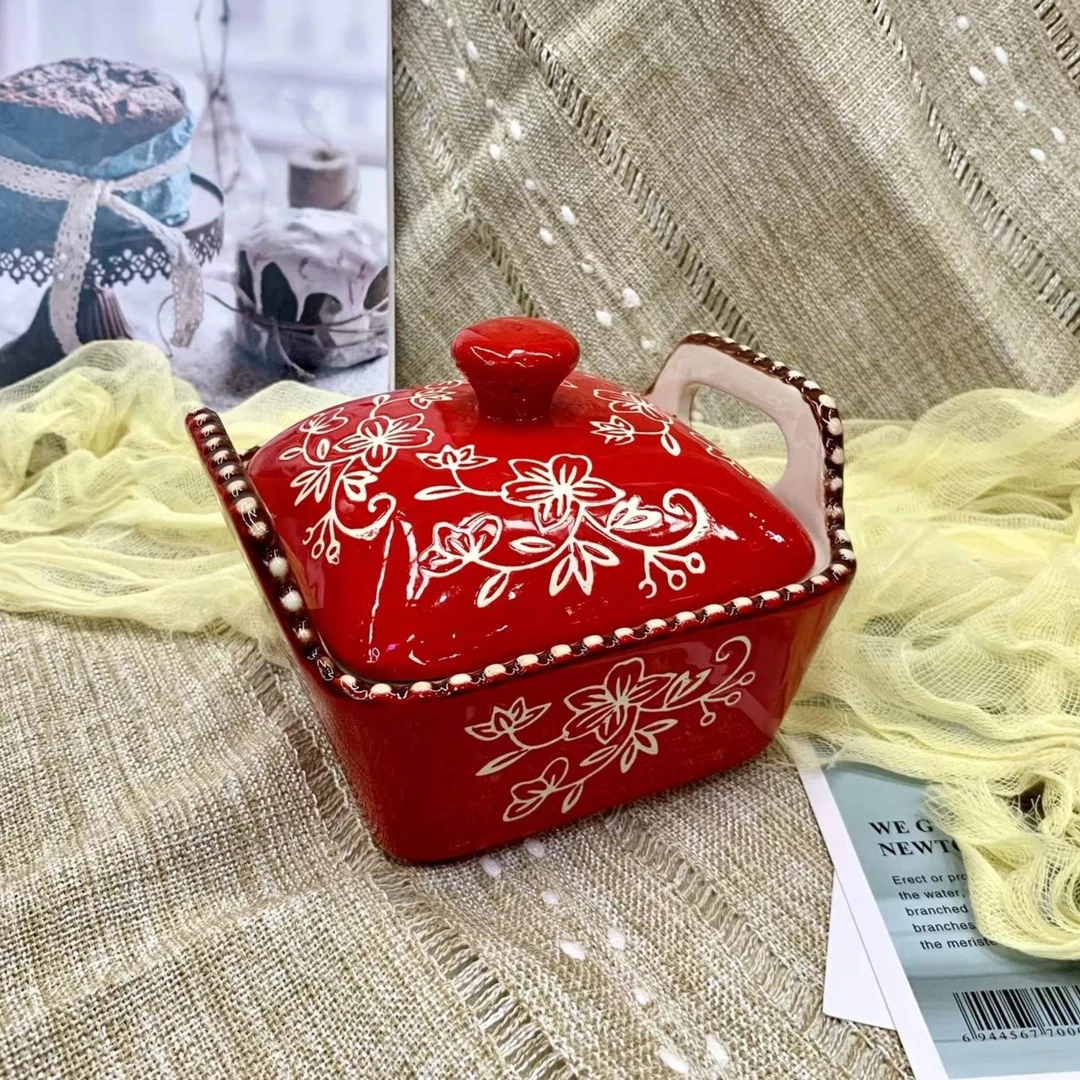 红花藤5英寸提柄四方带盖烤碗