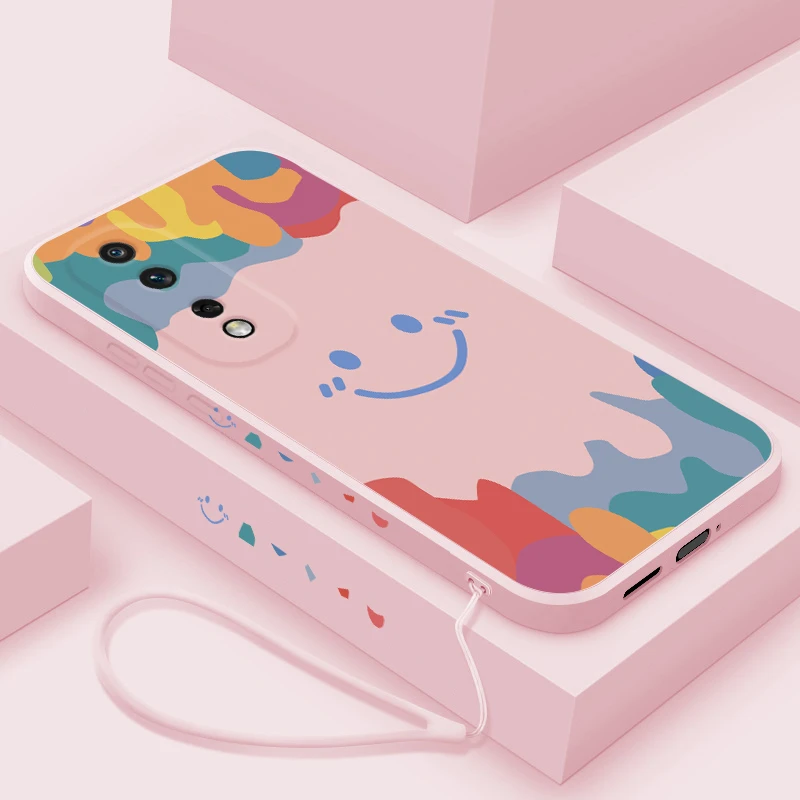 荣耀80pro直屏版手机壳新款彩虹笑脸华为荣耀80pro男女款手机套直