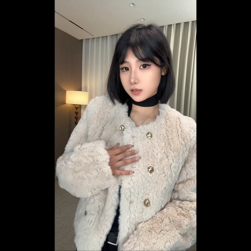 【ZZ严选】26270富家千金加厚毛绒棉服外套女泰迪熊短款大衣冬季