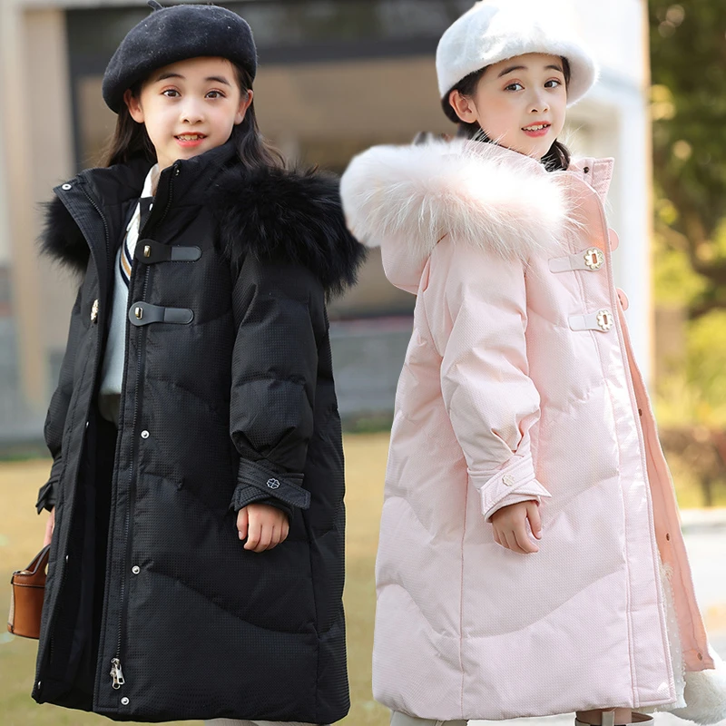 儿童羽绒服2025新款女童中长款韩版洋气加厚白鸭绒保暖冬季外套潮