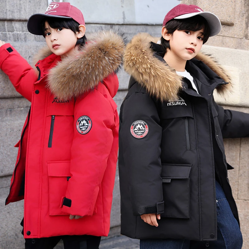 儿童羽绒服2025新款男童中长款加厚白鸭绒洋气冬装中大童保暖外套