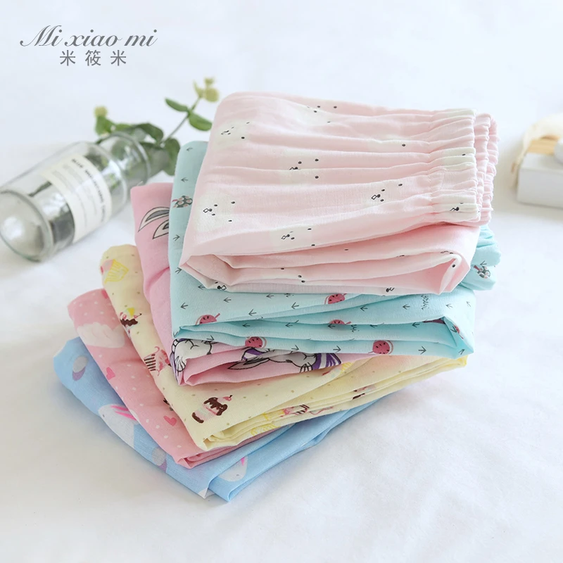 夏季春夏纯棉纱布女童儿童薄可爱全棉收口裤夏空调裤家居裤防蚊裤