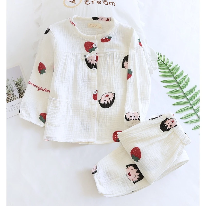 米筱米宽松春夏泡泡棉纱纯棉纱布女童长袖薄防蚊服夏季空调家居服