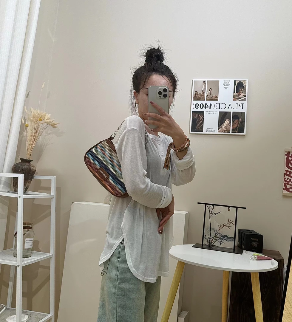 2024夏季新款包包女潮流撞色斜挎包简约休闲饺子包小众百搭单肩包