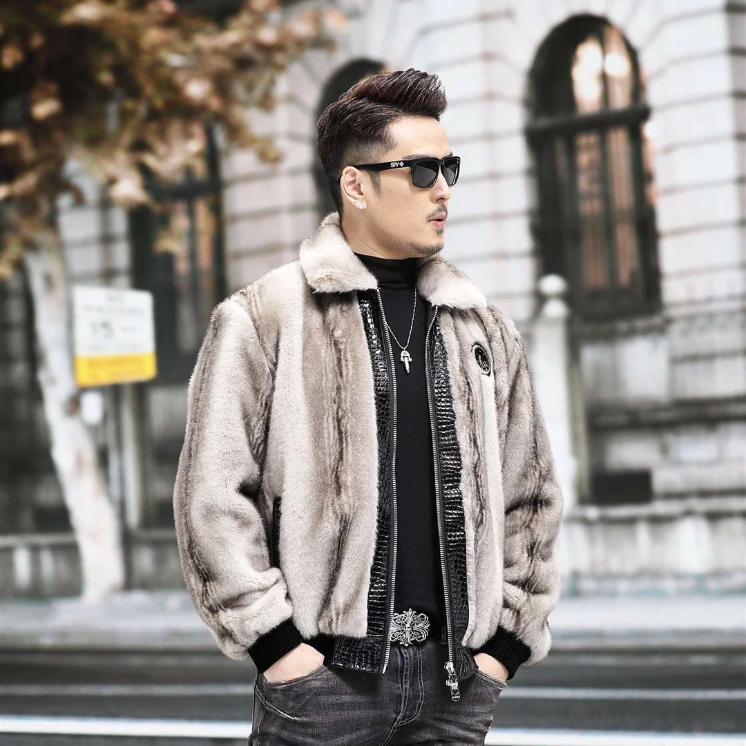 梵诗顿·保罗 新款男士海宁翻领貂皮衣加绒加厚潮流-A018