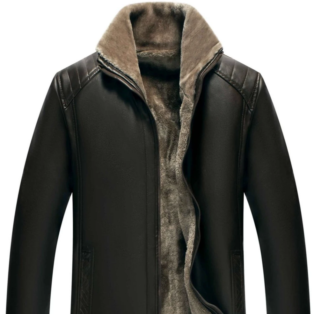 康依身新款翻领中老年皮男士夹克秋冬季