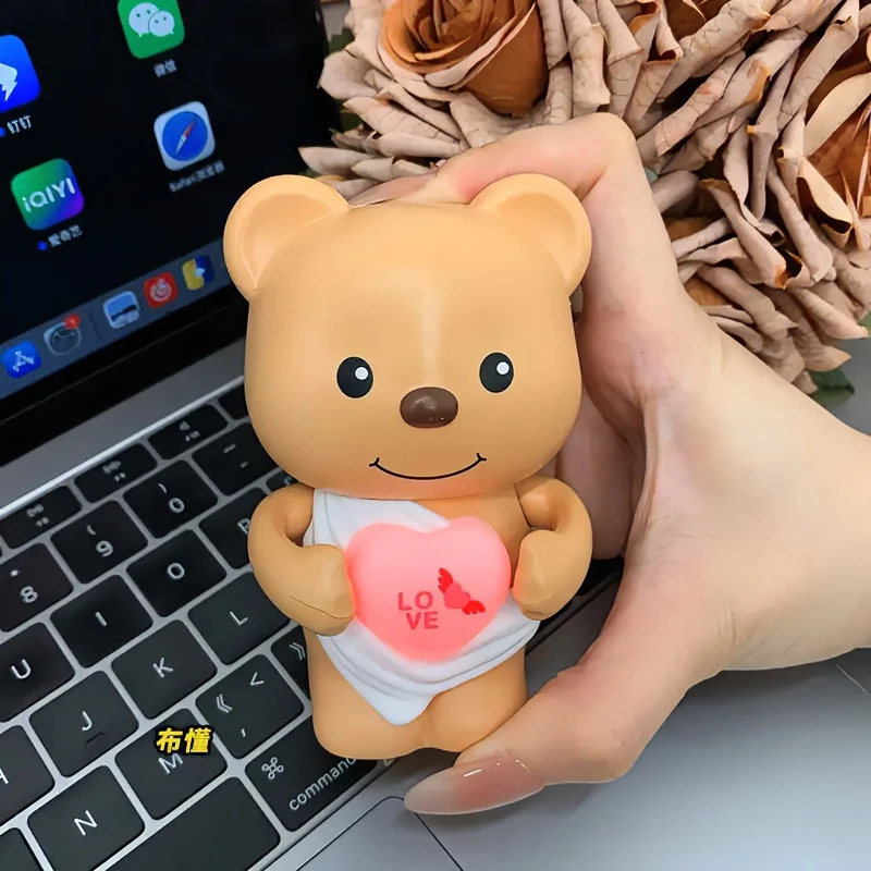 七夕表白说i love you比心奶油小熊发光发声小玩具情侣情人节礼物