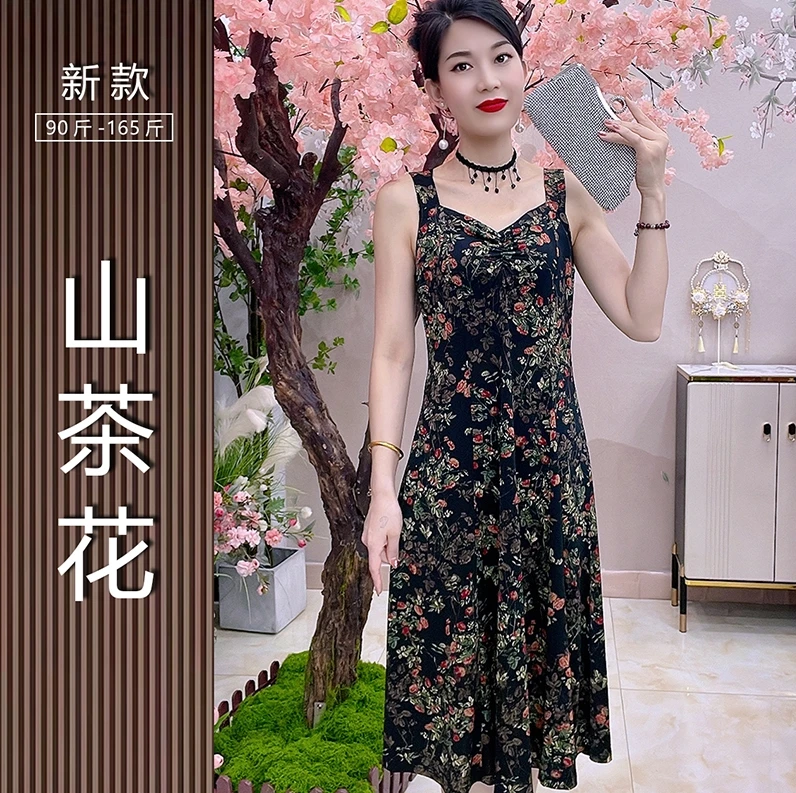 2373夏季女装性感复古睡裙印花常规无袖吊带碎花连衣裙吊带裙