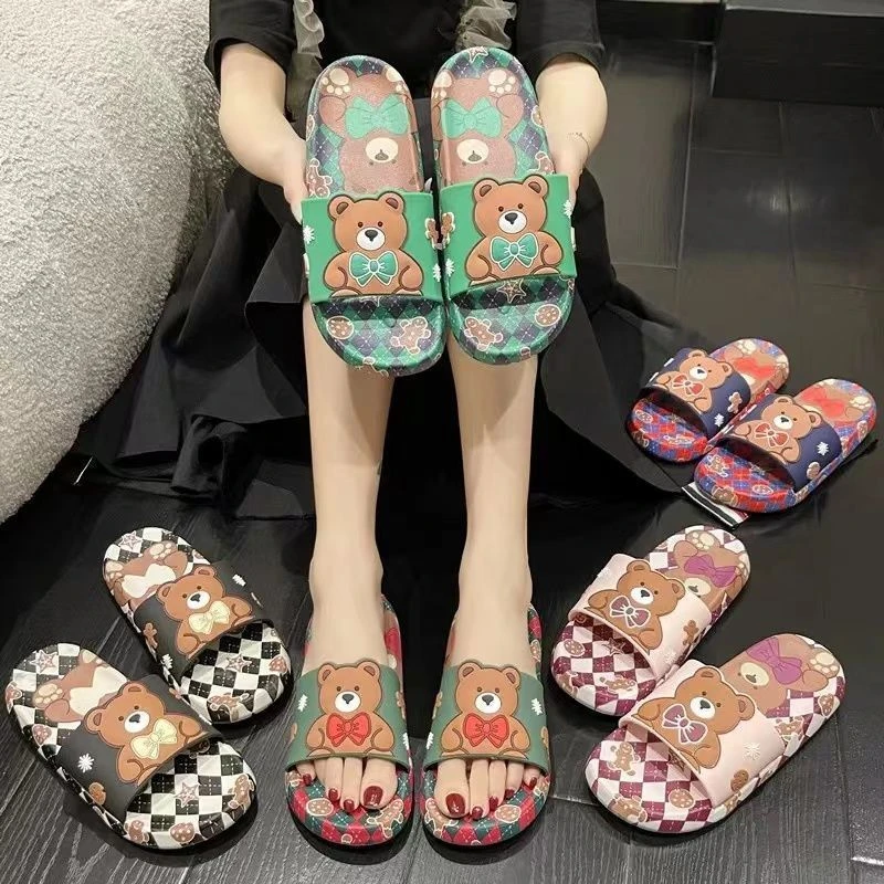 夏季凉拖鞋女ins网红圣诞熊防滑防臭家居家用厚底可爱浴室内拖鞋