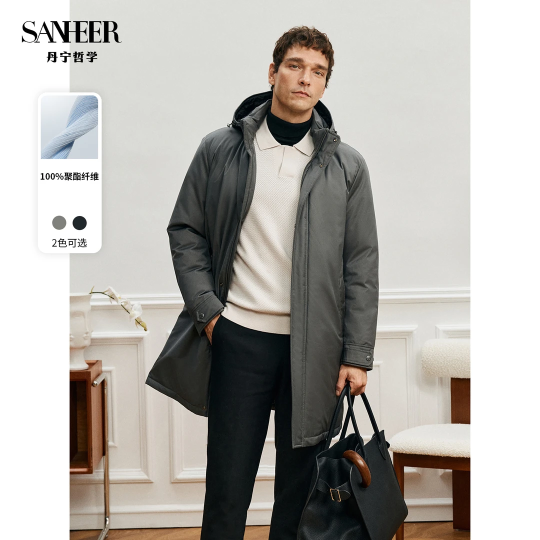 冬季高端TORAYDELFY防水透气面料 白鹅绒中长款连帽羽绒服 DAD319