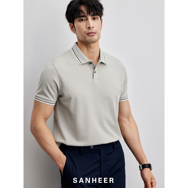 高端商务男装 桑蚕丝棉珠地抗菌面料 男士休闲短袖POLO衫 DAT913