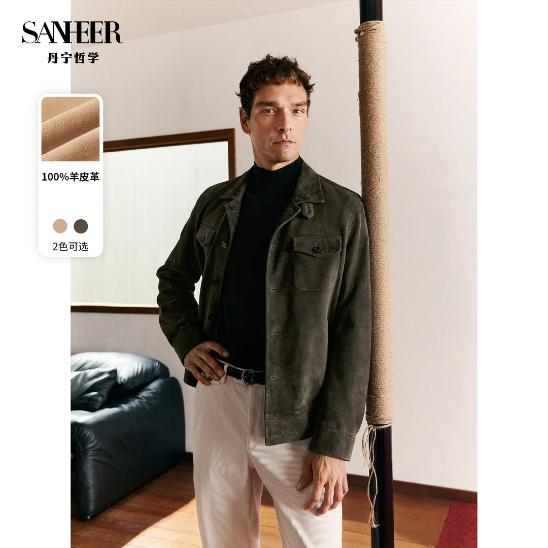 意式绅士高端新西兰反绒羊皮拱针工艺男士翻领舒适皮衣外套DAL127