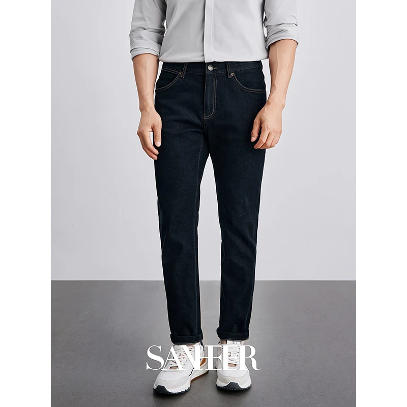 【丹宁哲学】冬季基础百搭天丝木棉混纺舒适磨毛弹力牛仔裤 DBJ361