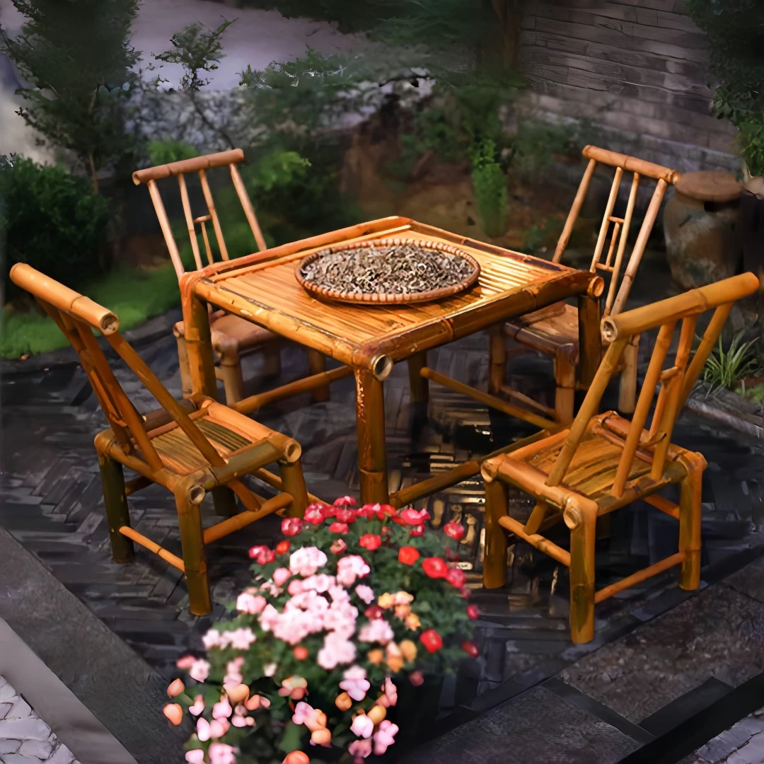户外庭院围炉煮茶老式竹桌椅传统竹编桌子全竹椅子阳台火锅桌椅子