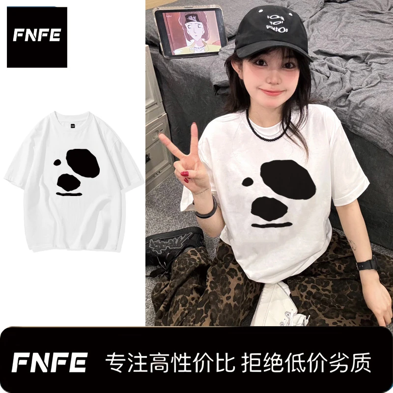 FNFE230克纯棉百搭休闲美式复古拼接插肩潮流ins圆领夏季半袖款