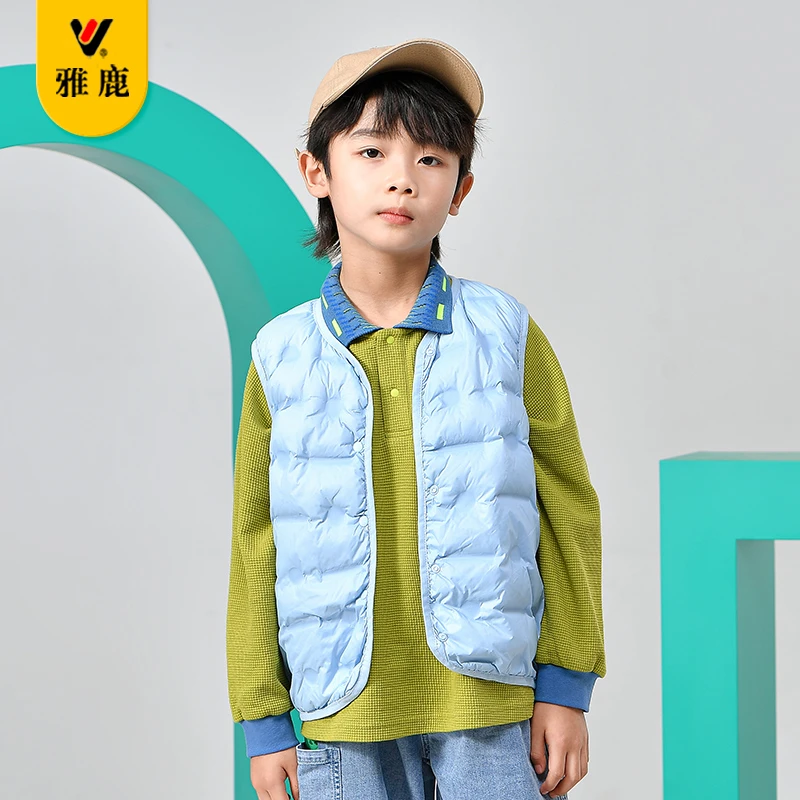 雅鹿儿童羽绒轻薄马甲外穿男童女童时尚中大童潮马甲DY2023冬季新