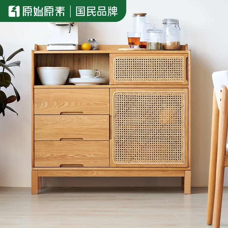 原始原素【清仓捡漏】实木餐边柜简约橡木碗柜餐厅储物柜H6141客厅