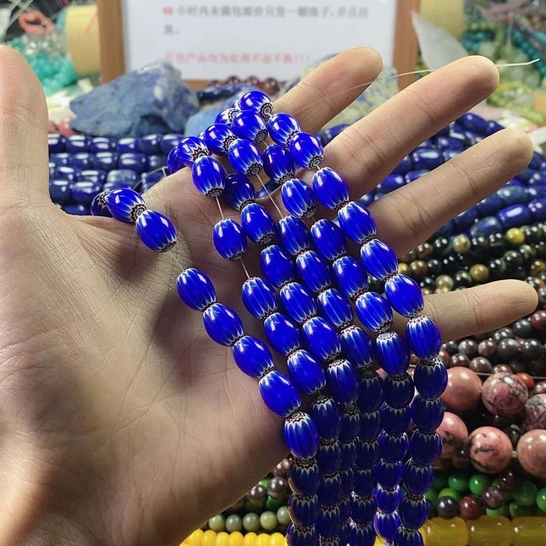 玛瑙/玉髓珠宝半成品合金一条9×12mm千花琉璃桶珠