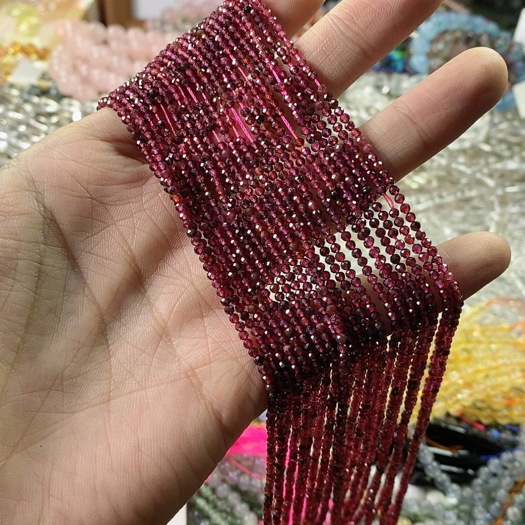 玛瑙/玉髓珠宝半成品合金一条天然2mm切面石榴石