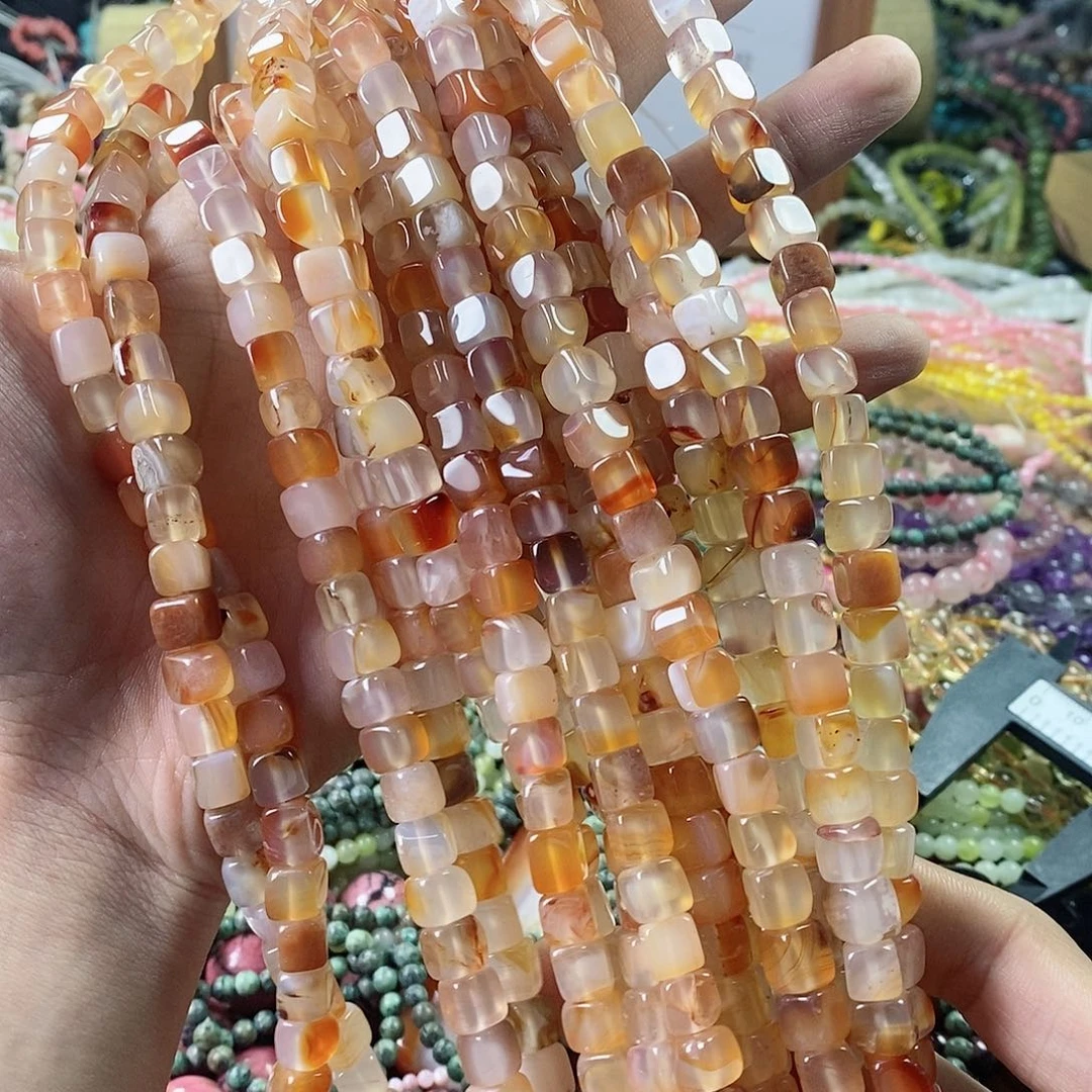 玛瑙/玉髓珠宝半成品合金一条天然冰漂花玛瑙方糖7mm